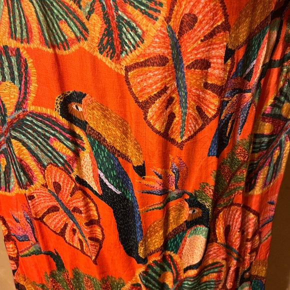 Farm Rio M Fiji One Shoulder Side Pockets Orange Toucan Print - Picture 6 of 13